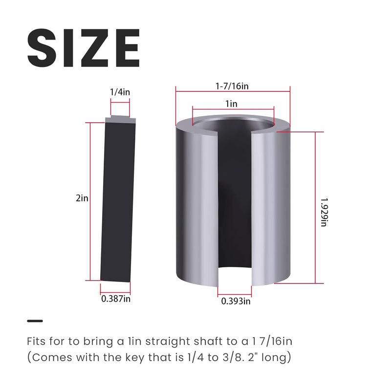 Ciuouient 1 to1-7/16 inch 1/4" Key Gas Engine Pulley Crank Shaft Sleeve Adapter, Shaft Adapter Fits for to Bring a 1in Straight Shaft to a 1-7/16in (Comes with The Key That is 1/4 to 3/8. 2" Long) - Image 3